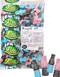 2,5 kg Lutti Bubblizz Liquorizz – Rosa og Blå Bubblegumflasker med Lakrids