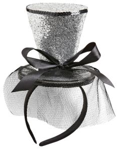 Glitrende Sølv Mini Top Hat med Sløjfe og Slør