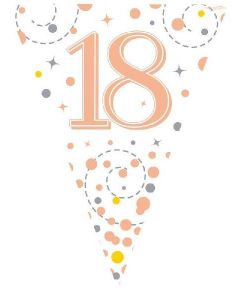 18-års Feiring Hvit og Rosegull Banner med 11 Flagg - 3,9 Meter