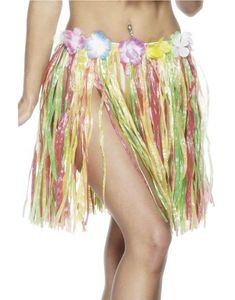 Flerfarvet Hulaskørt med Blomsterkant - Hawaii-Skørt