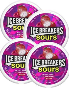 DATO PRODUKT - 8 stk Ice Breakers Sours Sugar Free Candy - Sukkerfri Slik med Frugtsmag (USA Import) - Hel Æske (31.05.2025)