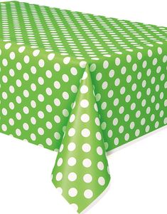 Limegrøn Plastdug med Hvide Polka Dots 274x137 cm