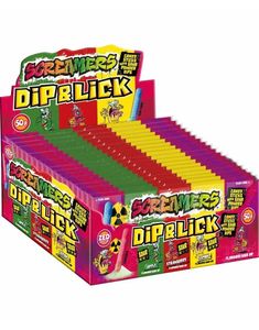 24 stk Zed Candy Screamers Dip & Lick - Godteristenger med Surt Bruspulver - Hel Eske 0,96 kg