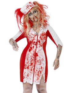 Zombie Sygeplejerske Damekostume med Hovedbeklædning