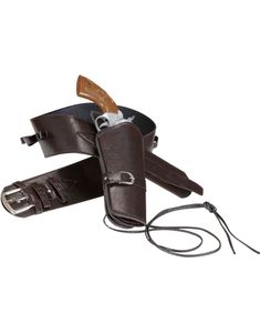 Autentisk Brunt Skindimiteret Bælte med Pistolhylster