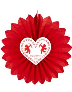 Valentines Day - Rød Papirvifte med Hjerte 61 cm