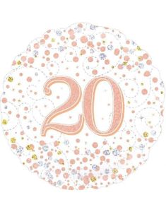 20 Års Feiring - Hvit og Rosegull Holografisk Folieballong 45 cm