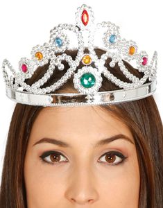 Sølvfarvet Dronningdiadem  med Sten