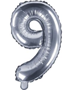 Tallet 9 - Sølvfarvet 35 cm Folieballon