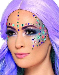 100 stk Farverige Ansigts-Juveler med Assorterede Sten