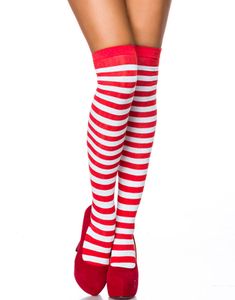 Stribede Røde og Hvide Strikkede Strømper