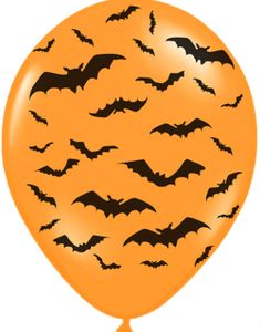 6 stk 30 cm Orange Latexballoner med Sorte Flagermus