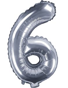 Tallet 6 - Sølvfarvet 35 cm Folieballon