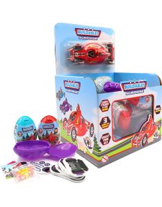 18 stk Buildables Surprise - Surprise Egg med Biler, Klistremerker og Godteri - Hel Eske