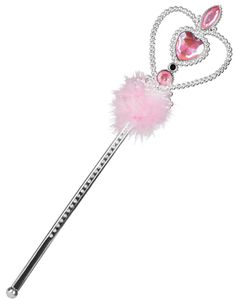 Sølvfarvet Pinsessestav Pyntet med Pink Sten og Fjer
