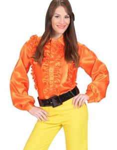 Satin Skjorte m/Flæser-  Orange