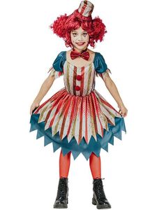 Stripete Vintage Klovn Kostymekjole, Hatt og Sløyfe til Jente