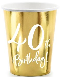 6 stk Metallisk Gullfarget Pappkrus - 40 år