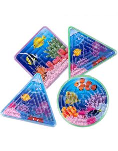 4 stk Små Labyrint Spill med Assortert Havmotiver 7 cm