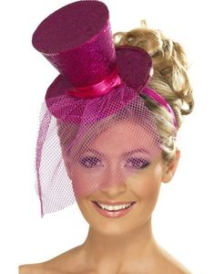 Mini Tophat med Slør - Rosa