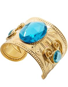 Guldfarvet Manchet-armbånd med Blå Sten