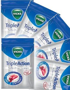 20 stk Vicks Triple Action - Sukkerfri Halstabletter med Solbær og Mentol - Hel Eske 1,44 kg