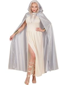 Sølvfarvet Middelalder Kappe med Net og Hætte