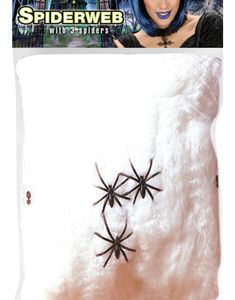Pose med Edderkoppenet & 3 Stk Edderkopper - Dekoration