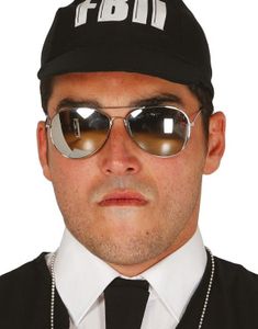 Politi/Pilotbriller med Speilglass og Gullstenger - Kostymebriller