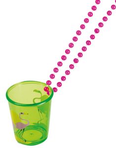 Grønt Shotglas med Flamingo og Pink Perlekæde