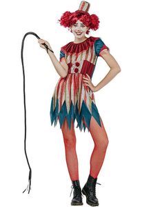 Stripete Vintage Klovn Kostymekjole og Hatt til Dame - Onesize