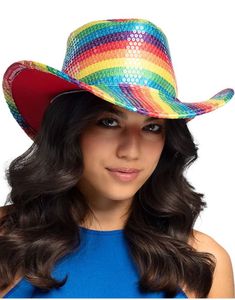 Regnbuefarget Cowboyhatt med Paljetter