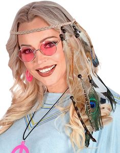 Brunt Flettet Hodebånd med Fjær og Perler