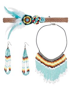 Indianersæt med Hovedbeklædning, Øreringe og Smykke