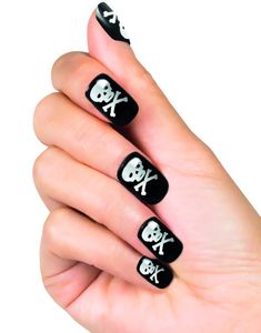 24 stk. Sorte Kranie Negle med Limbånd