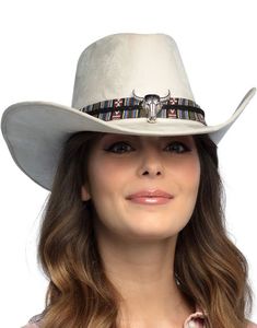 Kremfarget Cowboyhatt med Snor og Emblem