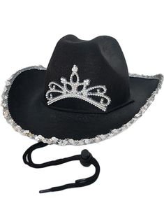 Svart Cowboyhatt med Glitter og Snor