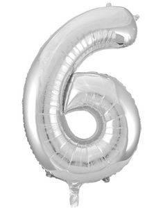 Tallet 6 - Sølvfarvet JUMBO Folieballon 86 cm