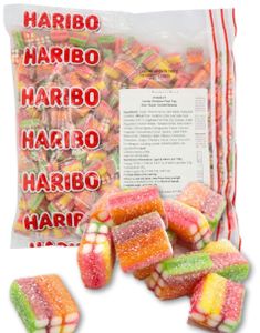 1 kg Haribo Rainbow Pixel Fizz Bag - Pose med Fruktsmakende Fylte Vingummi Mursteiner