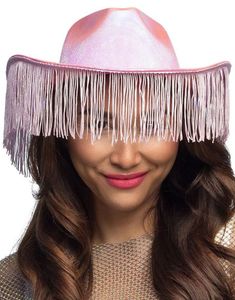 Cowboyhatt med Frynser – Holografisk Rosa