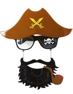 Piratbriller med Hat, Skæg og Pibe
