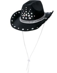 Svart Cowboyhatt med Blanke Stener og Snor