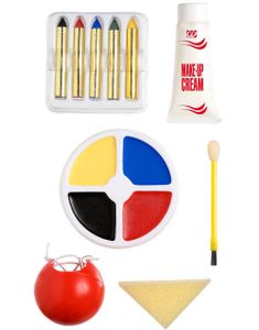 Klovn - Komplet Sminkesæt med Farver, Svamp og Næse!