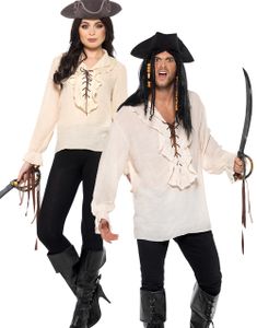 Cremehvid Piratskjorte med Snører