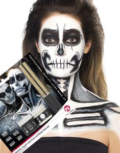 Sort/Hvid Skelet Sminkesæt med Flydende Latex 2x 29,5 ml med 2 stk Børster