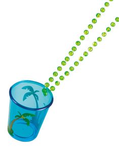 Blåt Shotglas med Palmer og Grøn Perlekæde