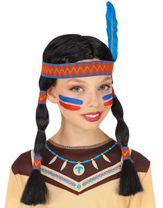 Sort Indianer Paryk til Børn med Fletninger og Pandebånd