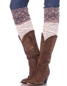 Over-Knæ Strømper i Beige med Grå Blondekant