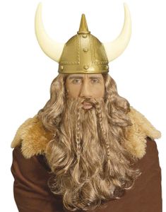 Viking - Lang Rød-Brun Paryk, Skæg og Overskæg