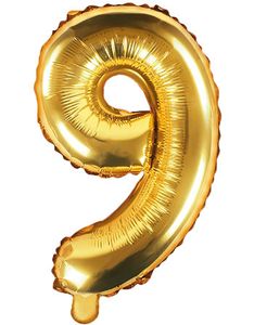 Tallet 9 - Guldfarvet 35 cm Folieballon